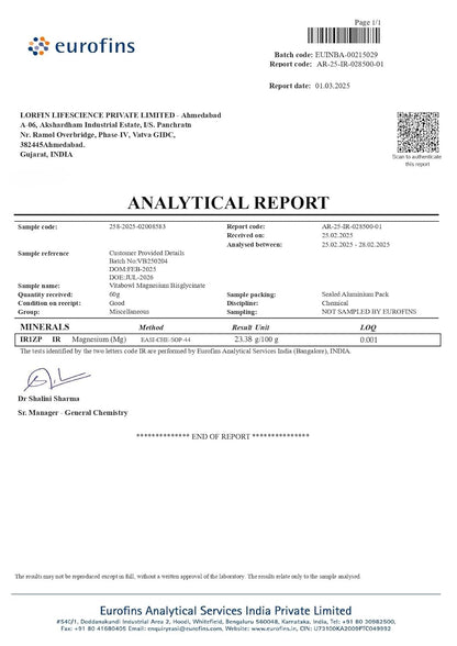 Magnesium Bisglycinate with Vitamin B6 | 100% Chelated | Highly Bioavailable & Rapid Absorption | Helps in Muscle Function & Relieves Cramps | Lab-Tested for Magnesium - 60 Veg Capsules