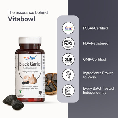 100% Natural & Organic Black Garlic Capsules | Made with 100% Cloves | 120 Days Naturally Aged & Fermented | Manages Cholesterol Levels & Lipid Profiles - 60 Veg Capsules