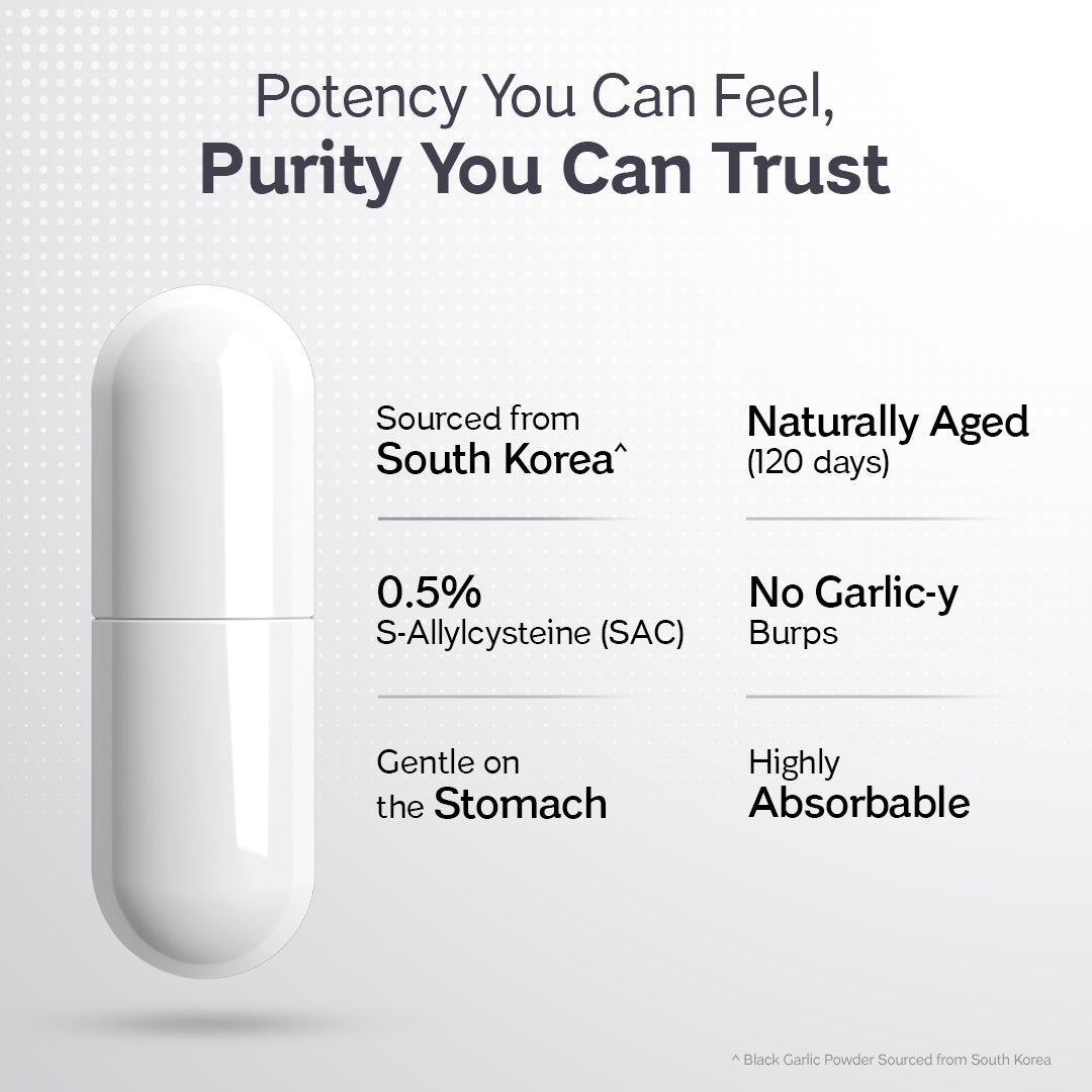 100% Natural & Organic Black Garlic Capsules | Made with 100% Cloves | 120 Days Naturally Aged & Fermented | Manages Cholesterol Levels & Lipid Profiles - 60 Veg Capsules