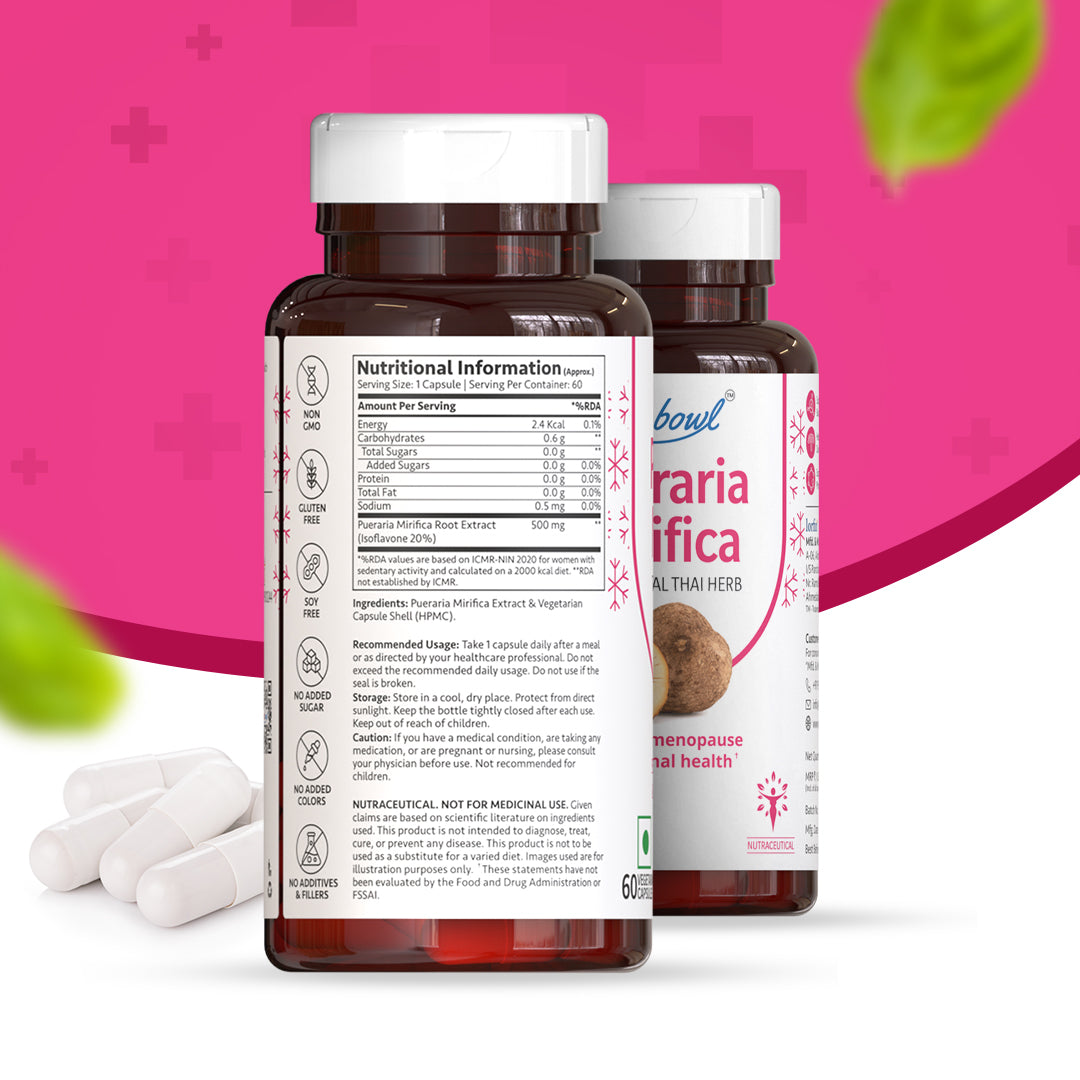 Vitabowl Pueraria Mirifica | Menopause & Hormonal Balance Support | Natural Phytoestrogens for Skin Hydration, Bone Health & Women’s Wellness | Sourced from Thailand | 60 Capsules (Pack of 1)