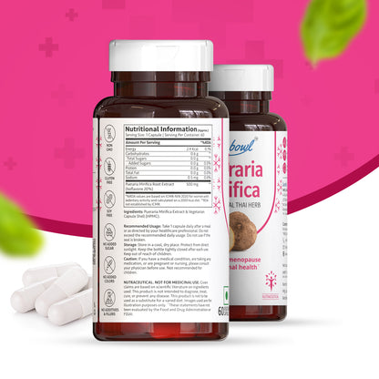 Vitabowl Pueraria Mirifica | Menopause & Hormonal Balance Support | Natural Phytoestrogens for Skin Hydration, Bone Health & Women’s Wellness | Sourced from Thailand | 60 Capsules (Pack of 1)