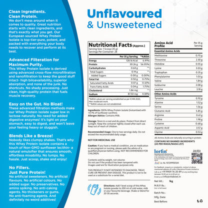 Raw Whey Protein Isolate 100% Pure, Unsweetened & Unflavoured