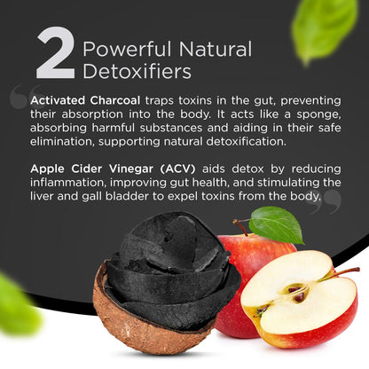 Activated Charcoal Capsules with Apple Cider Vinegar, Helps in Digestion, Bloating, Liver & Kidney Detox - 60 Veg Capsules - Vitabowl