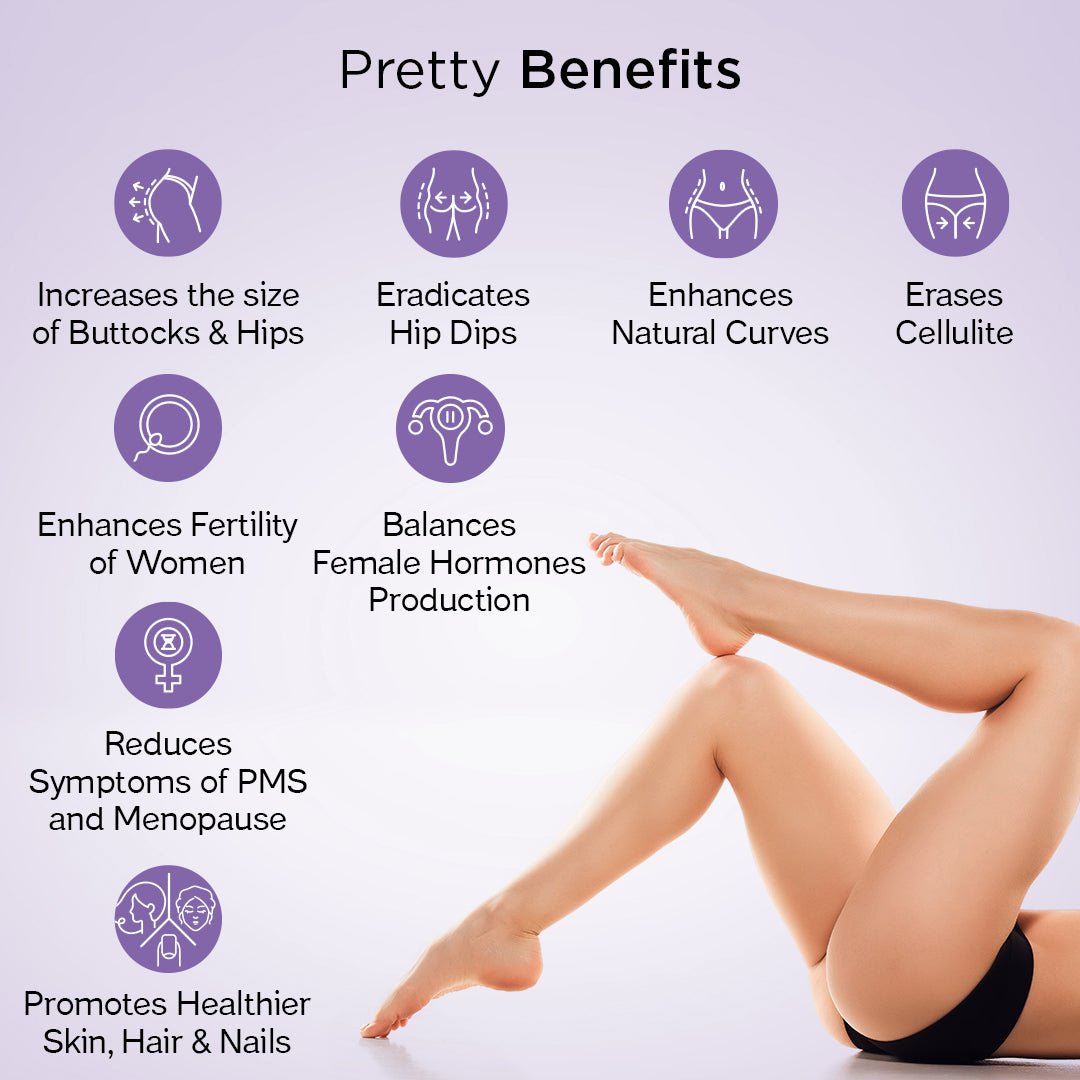 Pretty Butt Capsules, Enhances Fertility, Natural Curves & Improves Estrogen Levels - 60 Veg Capsules - Vitabowl